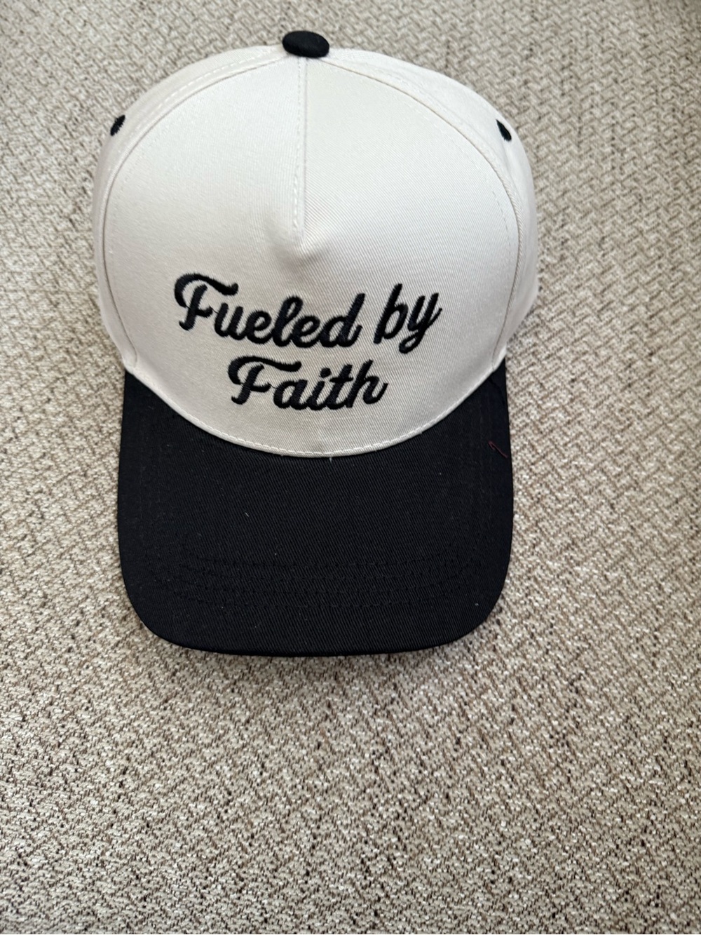 Fueled by Faith Two-Tone Trucker Baseball Cap - Cream and Black Adjustable NWOT